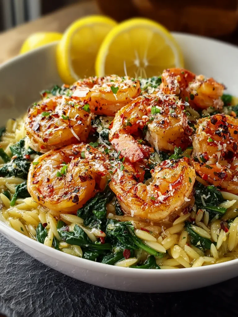 Lemon Garlic Shrimp with Spinach Orzo First Image