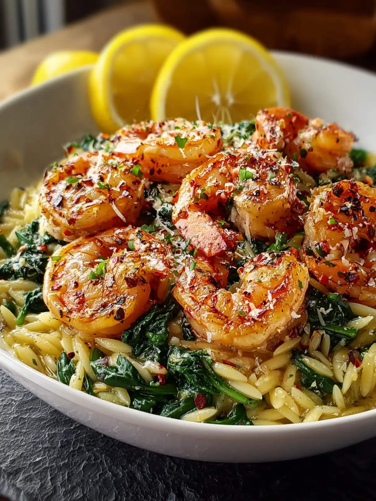 Lemon Garlic Shrimp with Spinach Orzo First Image