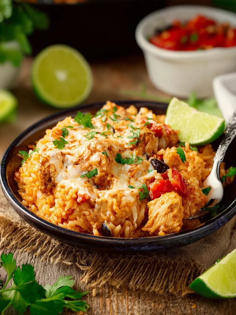 Crock Pot Queso Chicken and Rice First Image