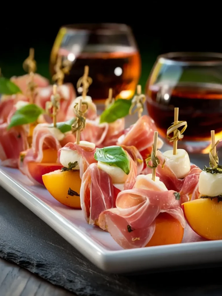 Elegant Prosciutto and Pickled Peach Appetizer Skewers First Image