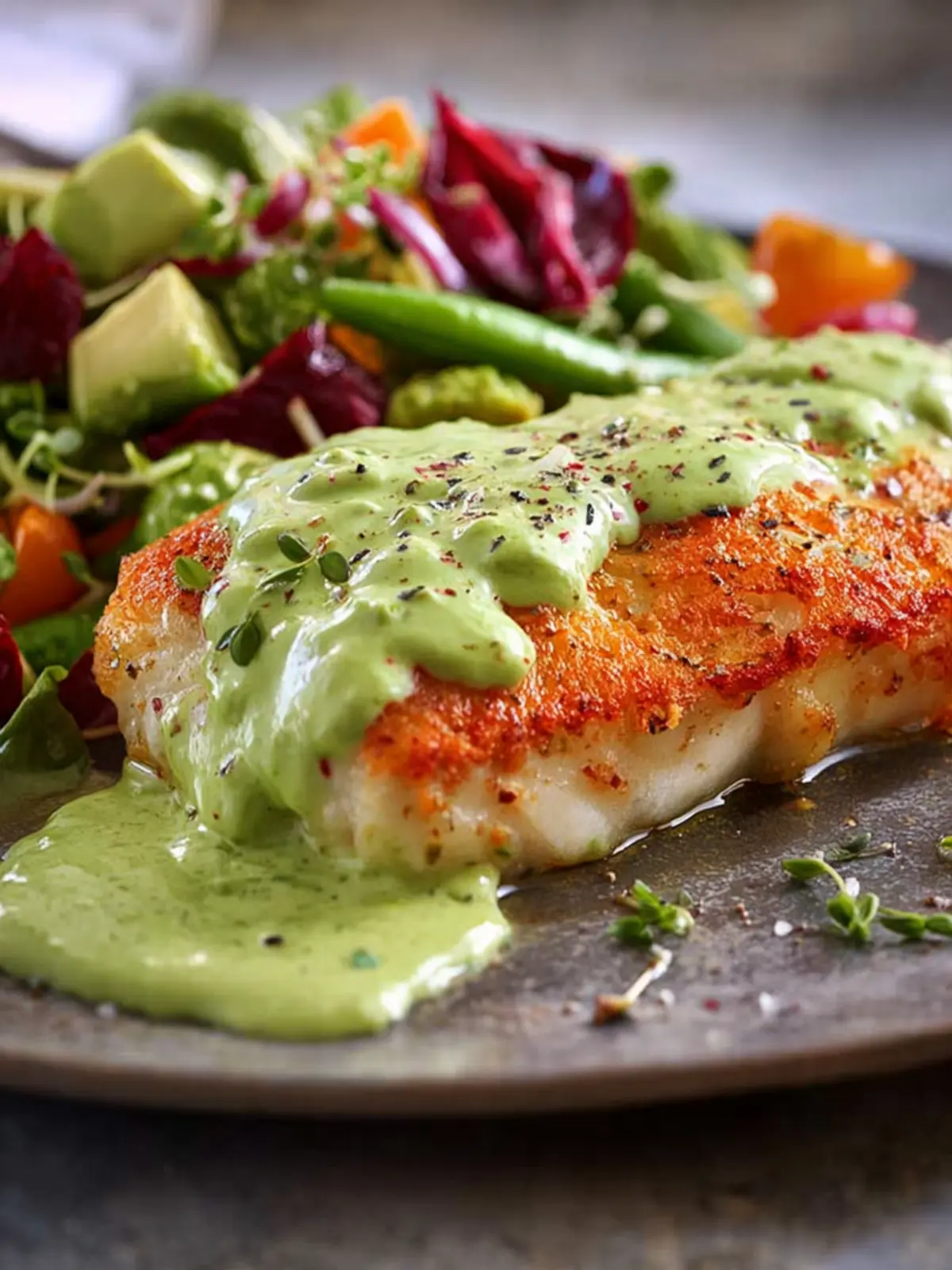 Pan Seared Cod with Avocado Cream Sauce First Image
